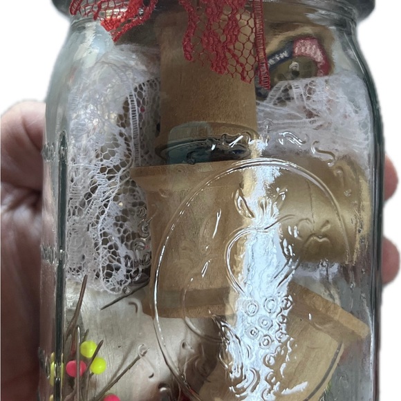 Mason Jar Sewing Kit with Red Pincushion - Picture 4 of 4